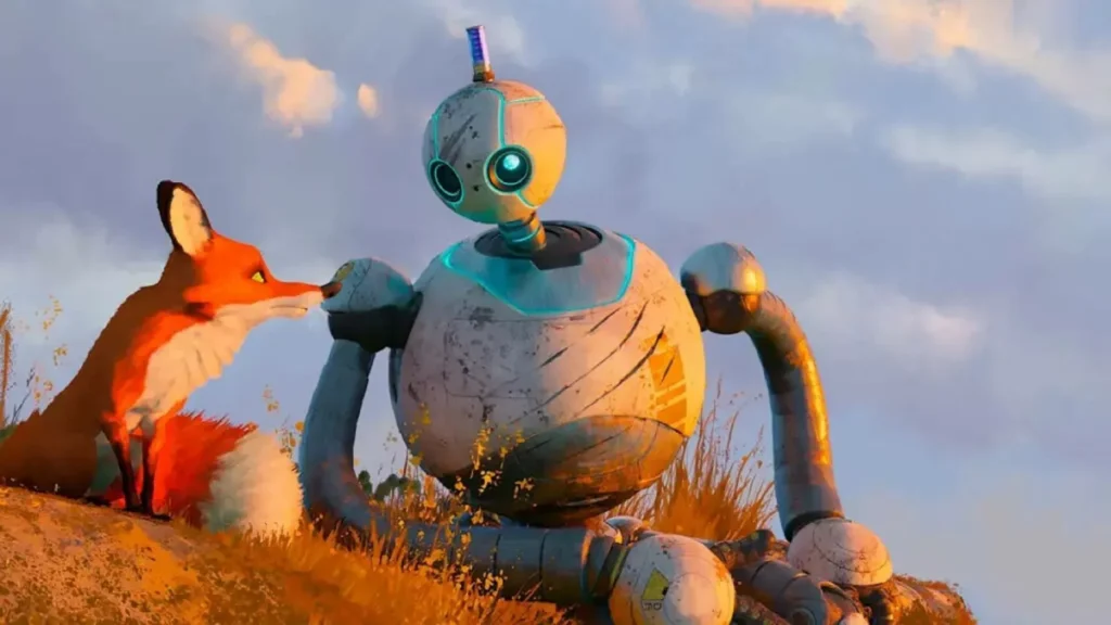 escena de la película animada robot salvaje